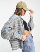 Topshop Knitted Bomber Jacket In Multi