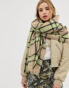 New Look Neon Check Scarf In Green Pattern - Green
