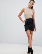 Asos Design Wrap Mini Skirt In Scuba - Black