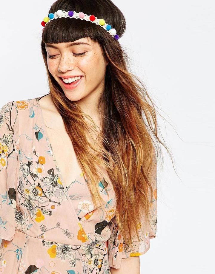 Asos Festival Mini Pom Pom Headband - Multi