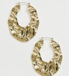 Designb London Gold Crinkle Oval Hoop Earrings - Gold