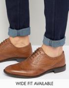 Asos Oxford Brogue Shoes In Tan Leather - Wide Fit Available - Tan