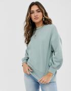 Asos Design Minimal Sweat With Wide Sleeve In Sage-green