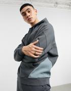 Asos Design Oversized Raglan Hoodie With Rib Inserts In Washed Black - Part Of A Set-grey
