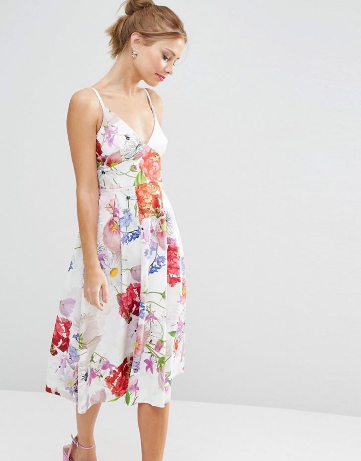 Asos Salon High Apex Premium Bonded Scuba Midi Prom Dress - Floral Print