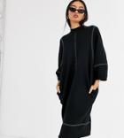 Monki Oversized Midi Dress With Crew Neck In Black