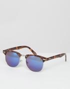 Asos Retro Sunglasses In Tort With Blue Revo Lens - Brown
