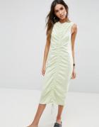 Asos Midi Dress With Ruched Detail And Low Back - Green