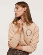 Mango Sweatshirt With Slogan In Camel-neutral