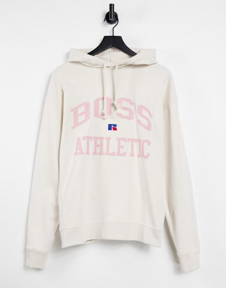 Boss X Russell Athletic Safa Varsity Logo Hoodie In Stone-neutral
