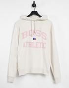 Boss X Russell Athletic Safa Varsity Logo Hoodie In Stone-neutral