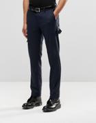 Asos Skinny Smart Pants With Pocket And Worker Details In Navy - Navy