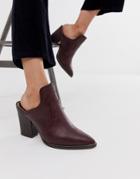 River Island Western Mules In Burgundy-red