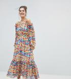 Reclaimed Vintage Inspired Off The Shoulder Printed Maxi Dress - Multi