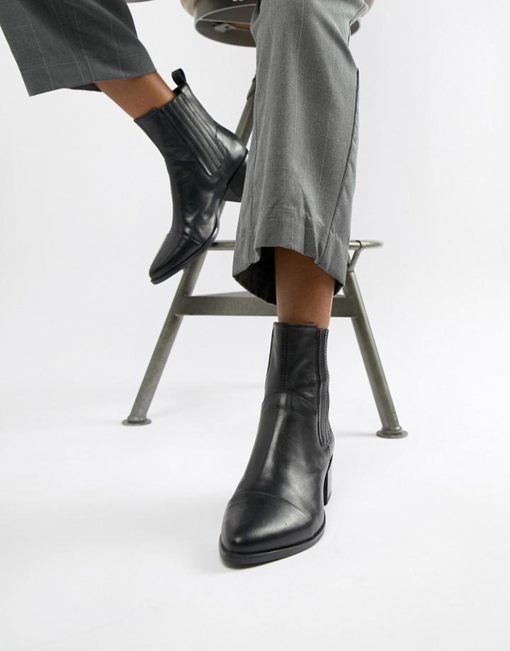 Vagabond Marja Black Leather Pointed Ankle Boots - Black