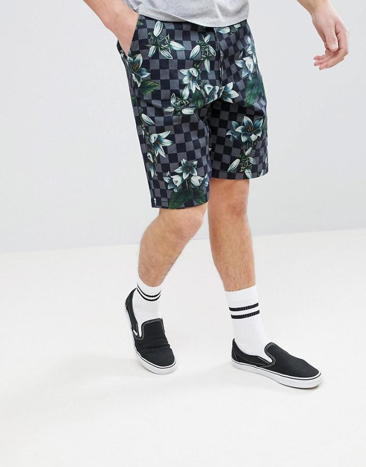 Asos Design Skater Shorts In Checkered Floral Print - Gray