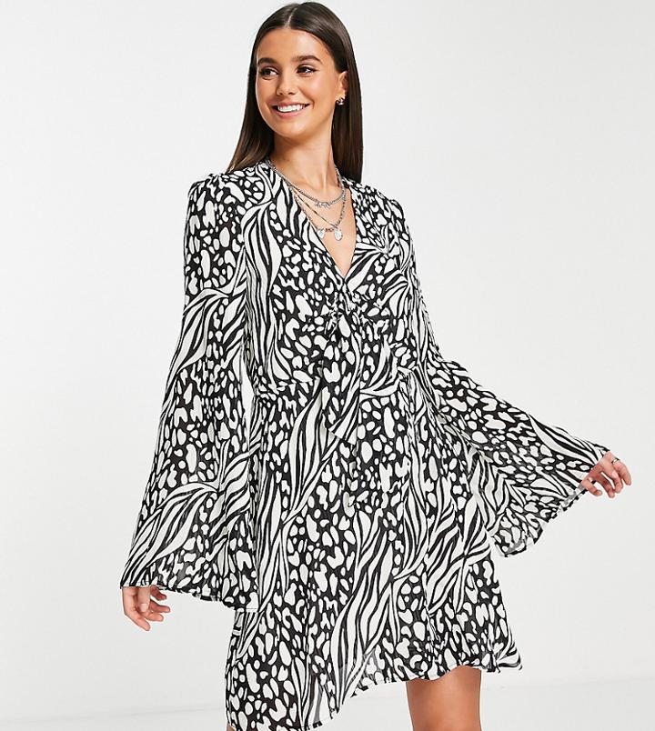 Topshop Tall Tie Front Mini Dress In Animal Print-multi
