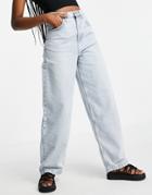 Topshop Baggy Recycled Cotton Blend Jean In Bleach-blues