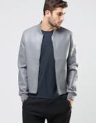 Asos Leather Look Bomber Jacket In Gray - Stone