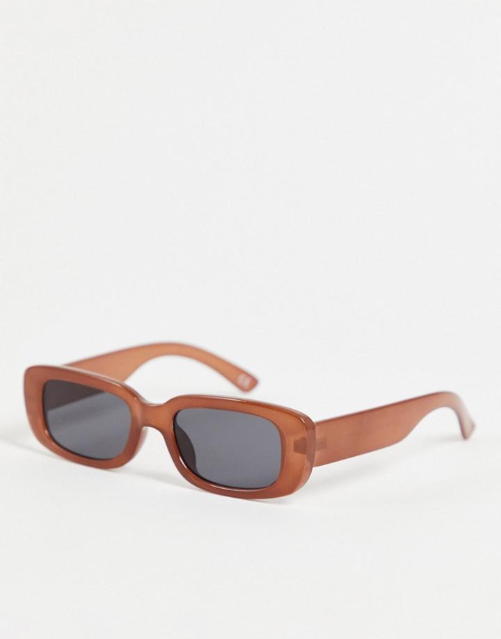 Asos Design 90s Recycled Mid Rectangle Sunglasses In Brown With Black Lens