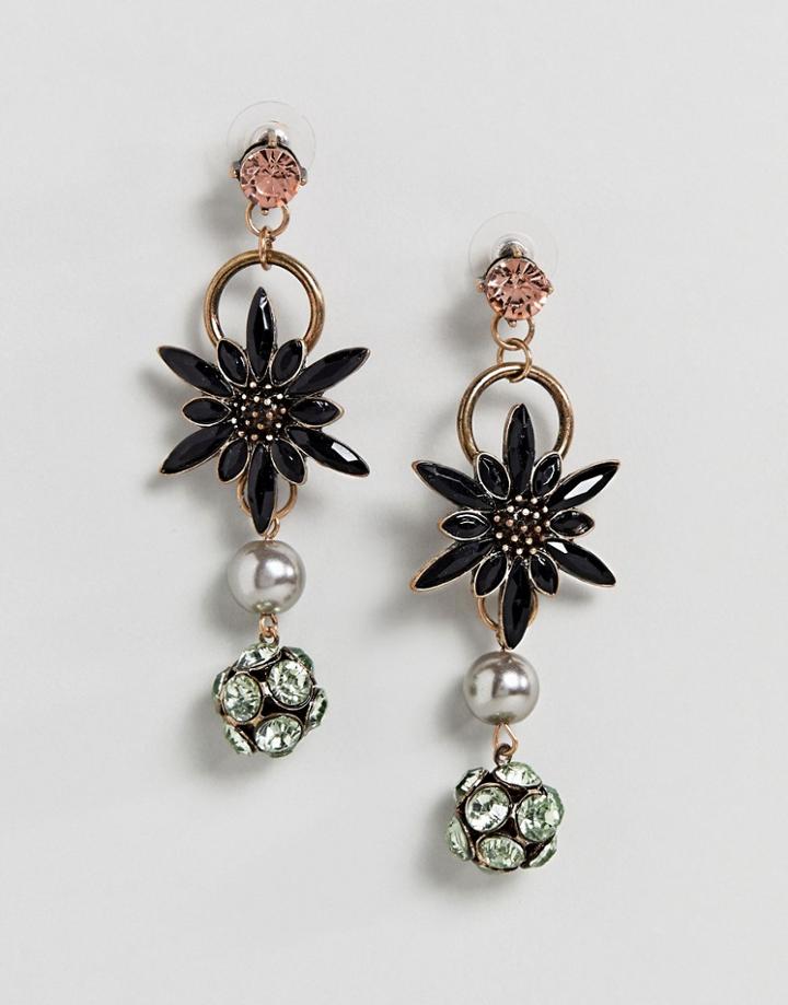 Mango Flower Pearl Drop Earrings - Multi