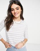 Selected Femme Organic Cotton Long Sleeve T-shirt In White Stripe-multi