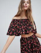 Oh My Love Printed Off Shoulder Frill Top - Red