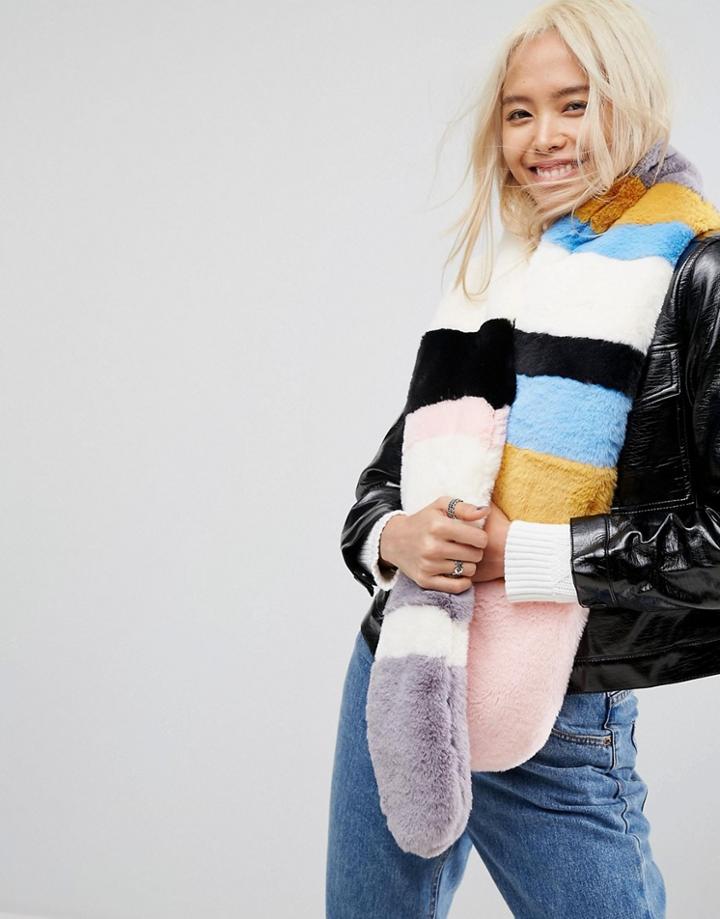 Asos Multi Stripe Faux Fur Scarf - Multi