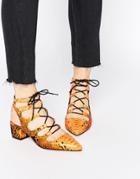 Asos Streets Ahead Pointed Lace Up Heels - Snake