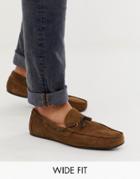 Asos Design Wide Fit Driving Shoes In Tan Suede With Braid Detail - Tan