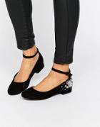 New Look Embroidered Ankle Strap Flat Shoe - Black