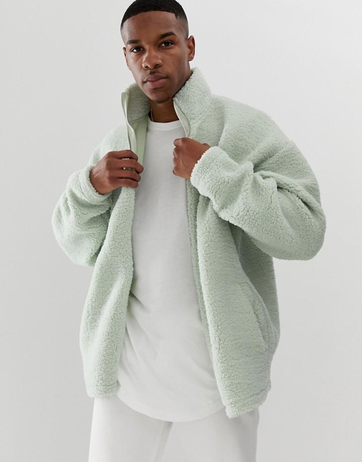 Asos Design Oversized Track Top In Green Borg - Green
