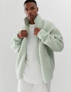Asos Design Oversized Track Top In Green Borg - Green