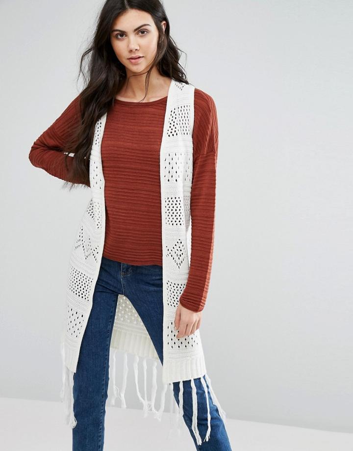 First & I Knitted Long Vest - White