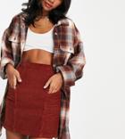 Asos Design Petite High Waist Mini Skirt In Henna Cord-brown