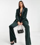 Asos Design Tall Velvet Molded Hip Suit Blazer In Green