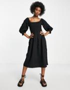 Miss Selfridge Seersucker Shirred Midi Dress In Black