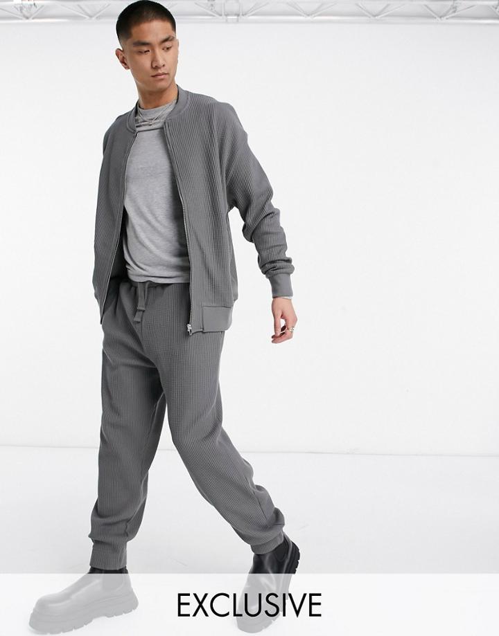 Reclaimed Vintage Inspired Waffle Sweatpants In Charcoal-grey