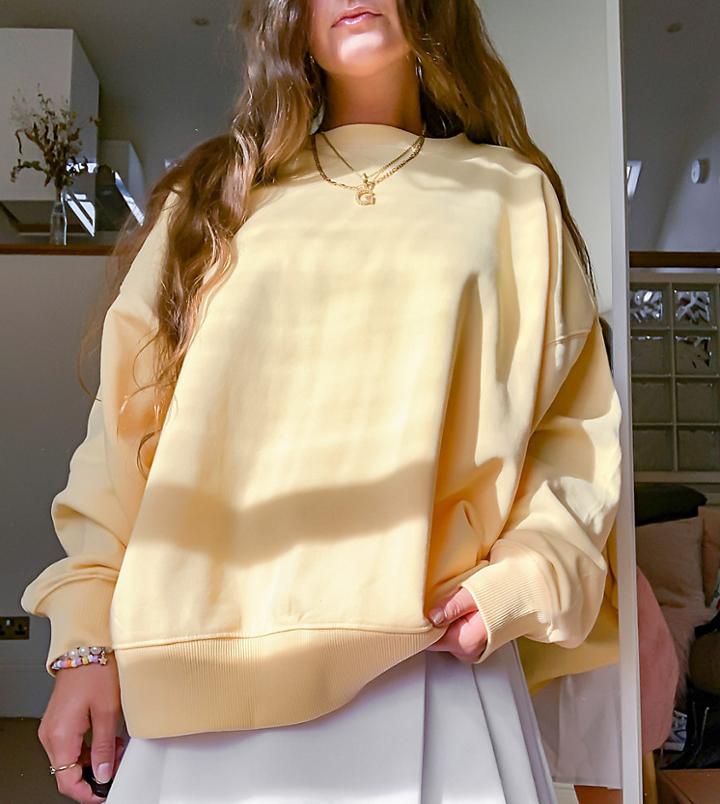 Asos Design Super Oversized Cocoon Sweatshirt With Panel Detail In Straw-neutral