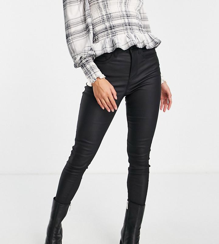 New Look Petite Lift And Shape Coated Skinny Jeans In Black