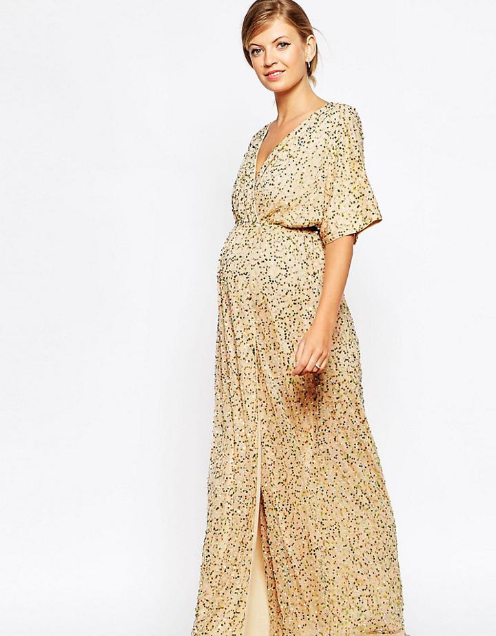 Asos Maternity Kimono Maxi Dress In Sequin - Navy