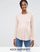 Asos Maternity Crew Neck Top With Long Sleeves - Pink