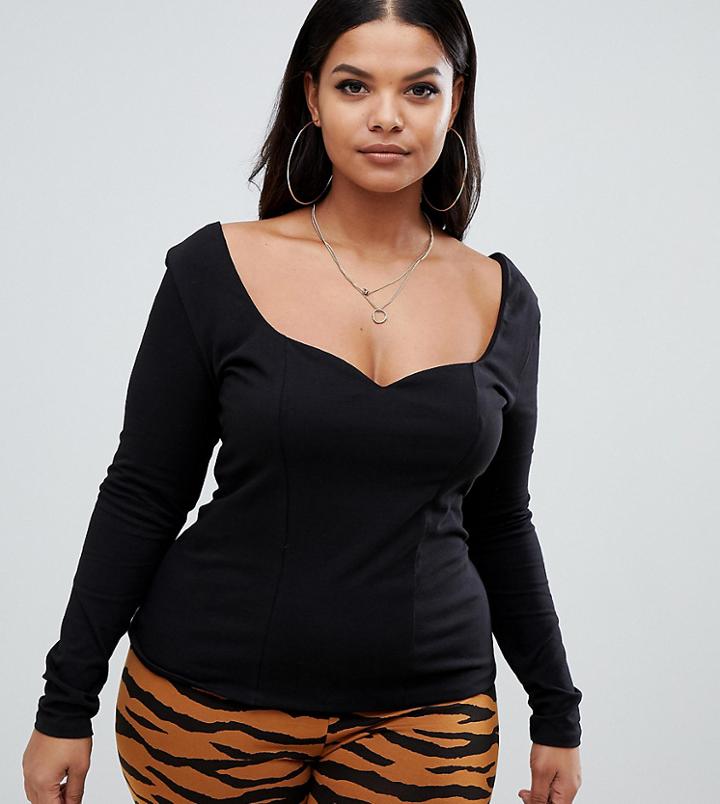 Asos Design Curve Sweetheart Neck Top - Black