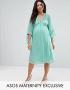 Asos Maternity Balloon Sleeve Lace Up Dress - Blue