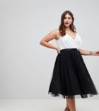 Asos Curve Premium Tulle Midi Prom Dress With Ribbon Ties - Multi