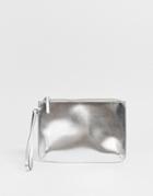 Asos Design Zip Top Wristlet Clutch Bag In Metallic