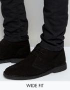 Asos Wide Fit Desert Boots In Black Suede - Black