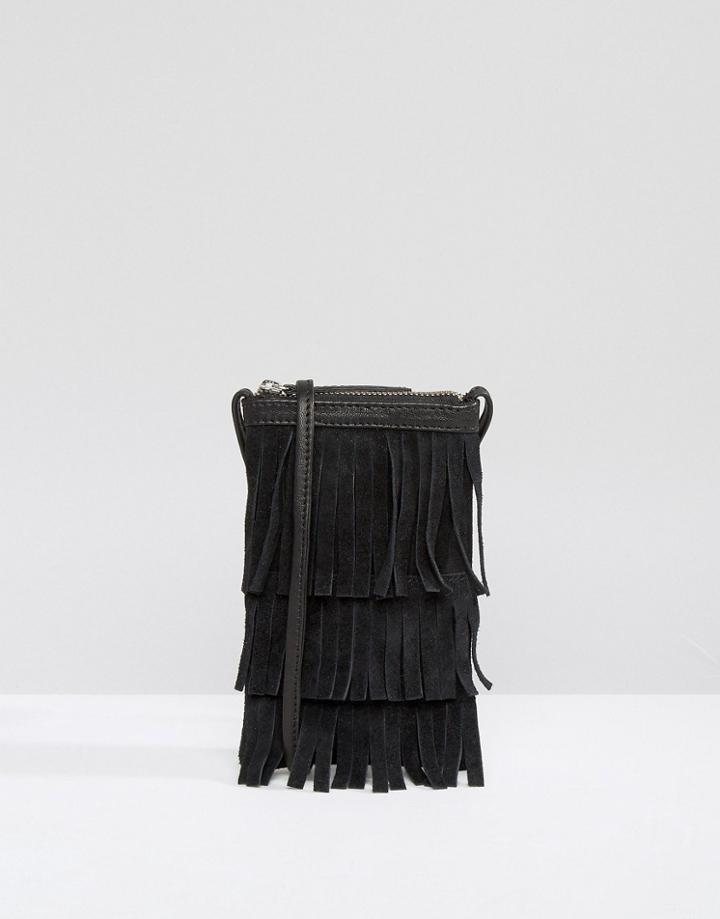 Asos Suede Fringe Cross Body Bag - Black