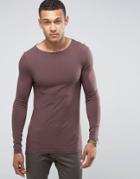 Asos Extreme Muscle Fit Long Sleeve T-shirt With Boat Neck In Brown - Brown
