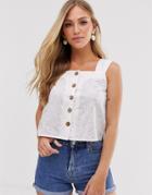 Mango Broderie Button Front Top In White